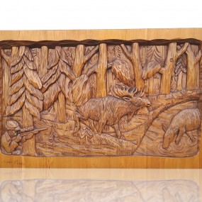 #55356 - 665$ Rare low relief carved board signed Amédé Godro, folk art sculpture by Amédée Gaudreau (1932-2021)