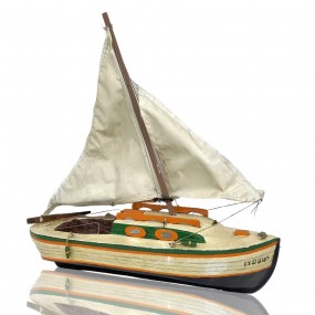 Bateau sculpté en bois, voilier, goélette signée S. Durand 