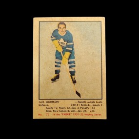 Carte de hockey recrue de Gus Mortson, 1951-52, Parkhurst, #73, L.N.H.