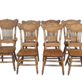 Set of 7 antique pressback chairs 