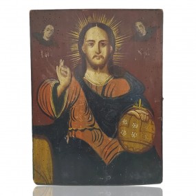 Magnifique icône religieux peint sur panneau de bois 