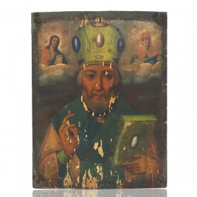 Magnifique icône religieux peint sur panneau de bois 