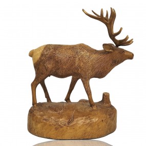 Wooden carved deer signed Denis Dubé, folk art sculpture 