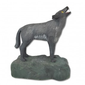 Sculpture art populaire signée, loup sculpté 