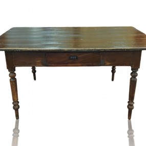 Table rustique antique avec pattes tournées et tiroirs