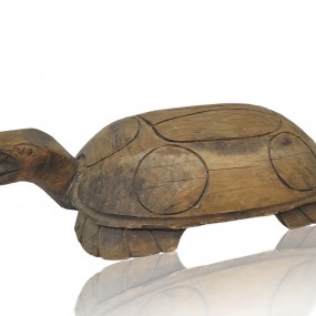 Tortue sculpté en bois de pin, sculpture art populaire 