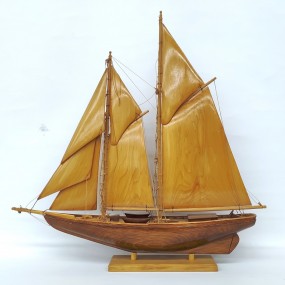 Voilier miniature, goélette, bateau avec voiles en bois 
