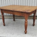 Antique turned legs table, 2 pine boards top  - 6