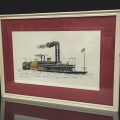 Cadre avec image de bateau, dessin, lithographie signée Jerome Biederman  - 1