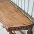 Set of antique walnut carved table and miror - 4