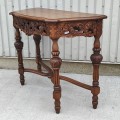 Set of antique walnut carved table and miror - 6