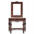 Set of antique walnut carved table and miror - 1