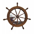 Roue de bateau, gouvernail avec miroir, décorative, fait avec rouet  - 1