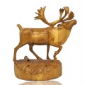 Wooden folk art carved caribou, sculpture signed Denis Dubé - 1