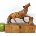 Folk art wooden wolf sculpture signed Guetan Godro - 2