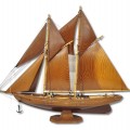 Voilier miniature, goélette, bateau avec voile en bois   - 1